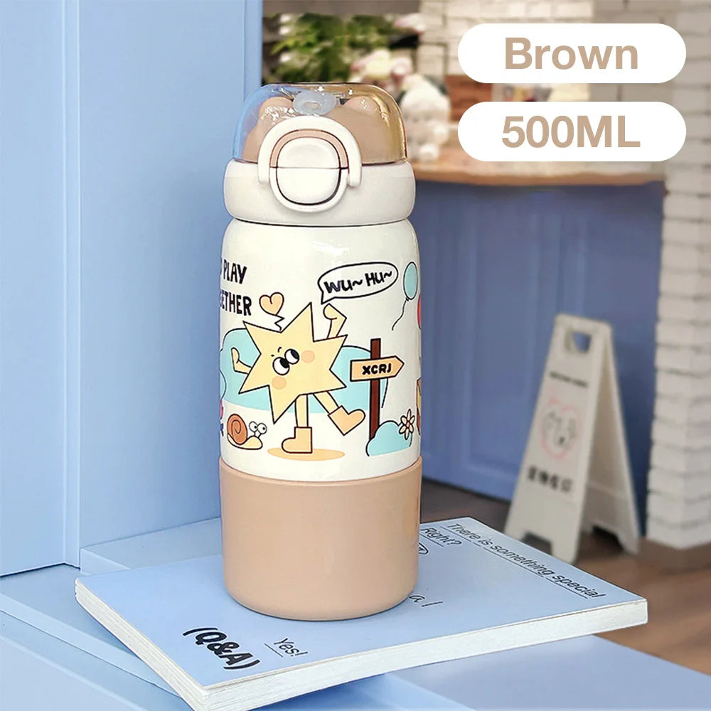 500ML Cartoon Kids Thermos Bottle Cute Children's Thermal Water Bottle 316 Stainless Steel Thermos Mug For Outdoor Water Cup ﻿