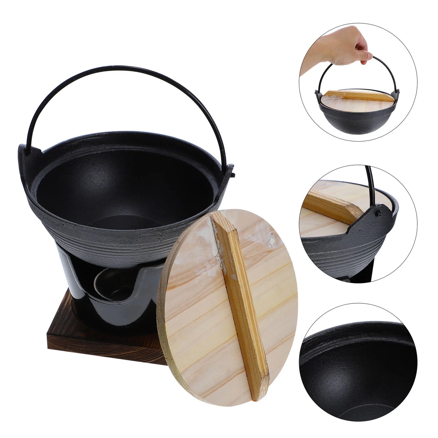 Pot Cooking with Stove Hiking Cookware Griddle Pan Mini Outdoor Saucepan Cast Iron Picnic Wood Tableware Camping