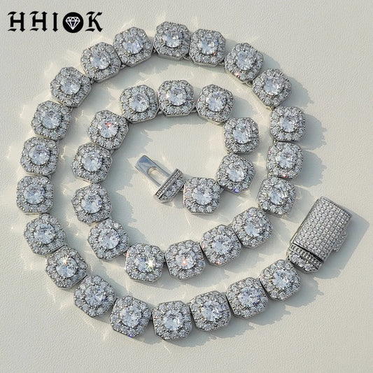 10-12MM Cluster Tennis Chain Necklace Silver Color Iced Prong-Setting 5A Cubic Zirconia Stones Hip Hop Choker Necklace Men Women