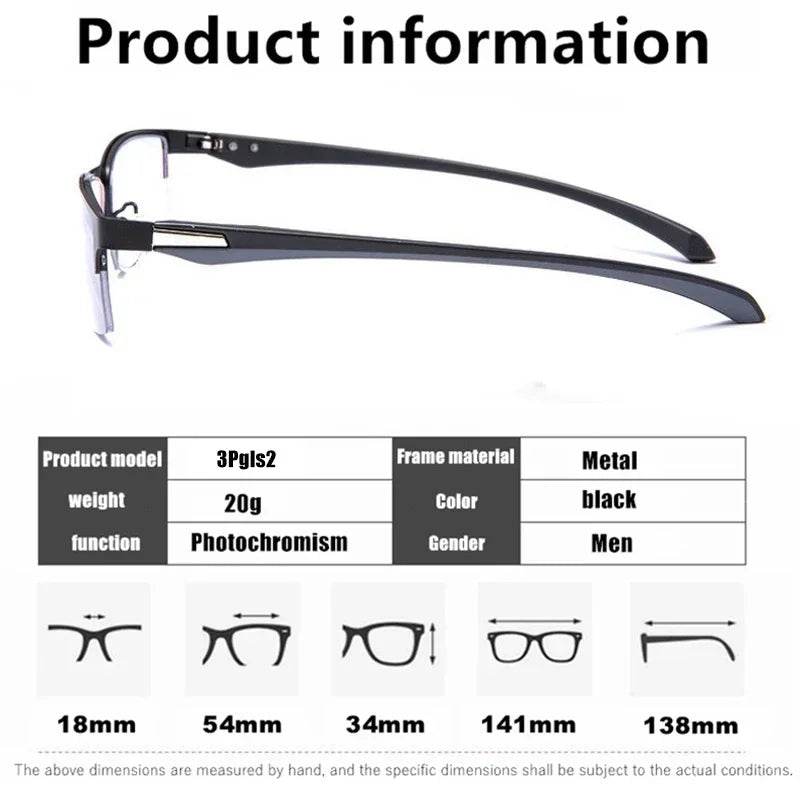 Progressive Multifocal Photochromic Reading Glasses Anti-blue Light Far Sight Glasses Men Half Frame Business Presbyopia Glasses - MarvelouStoree