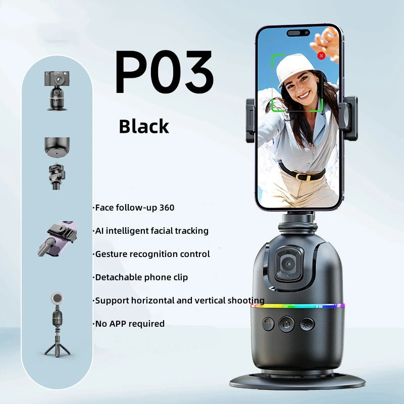 AI P03 Smart Gimbal 360° Auto Face Tracking Gimbal All-in-one Rotation For Smartphone video Vlog Stabilizer Tripod Phone Holder