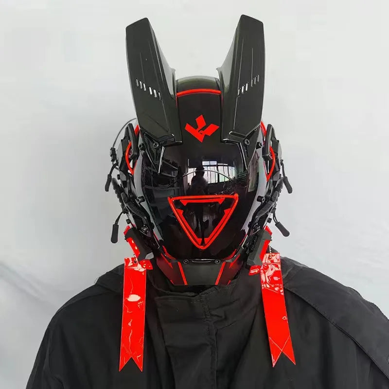 Cyberpunk Mask Round Light Wing Braid Triangle Light Music Festival LED Luminous Technology Sense Boy Helmet Cosplay Mask