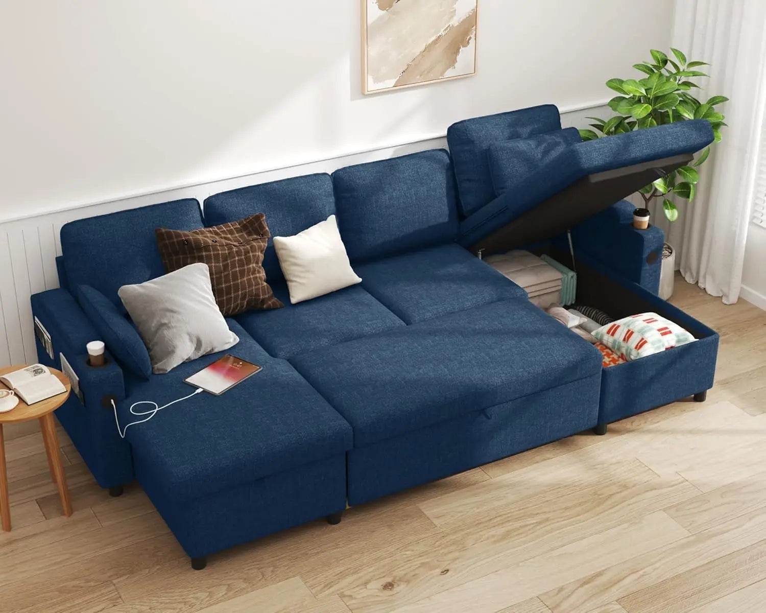 DURASPACE Sofa Bed Pull Out Couch Sleeper with Double Storage Chaise, U Shaped Convertible Sectional Sleeper Sofa for Living Roo - MarvelouStoree