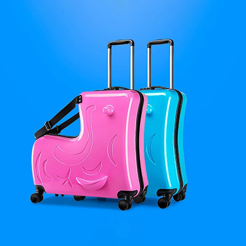 Cute Pony Cartoon Children Suitcase Duck Pattern Ride on Luggage Case 20 24 inch Cabin Carry-on Suitcase TSA Lock