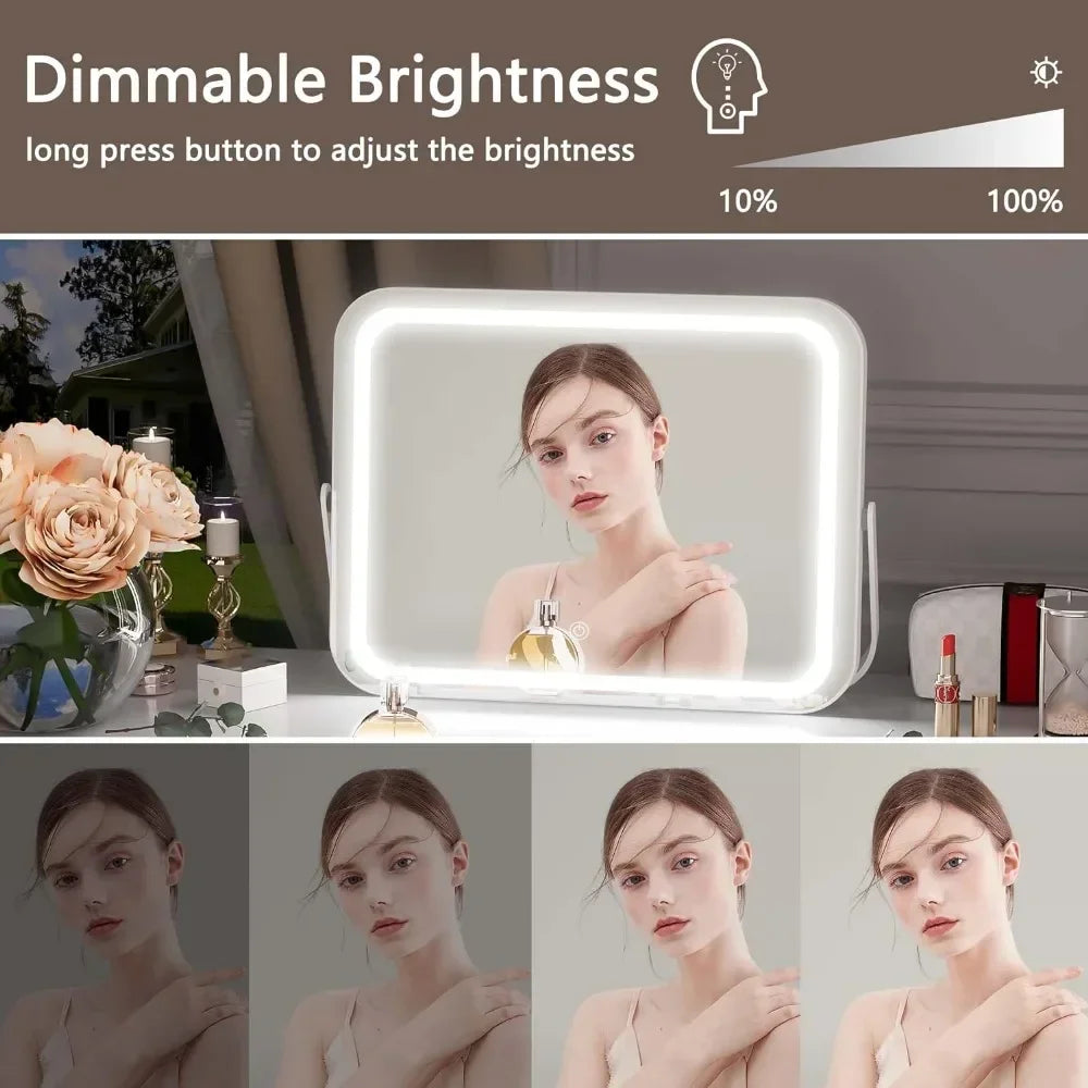 Vanity Mirror with Lights, 14" x 11" LED Makeup Mirror, 3 Modes Light, Smart Touch Control Dimmable, 360°Rotation, White Frame