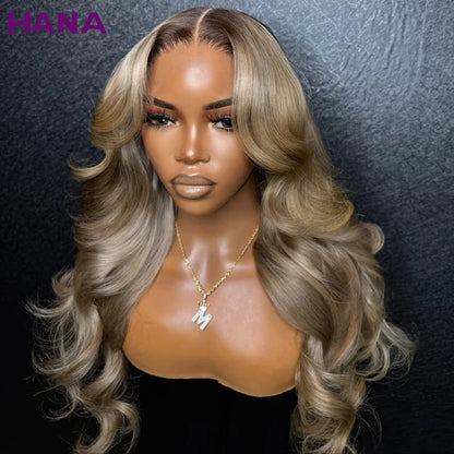 Ombre Blonde With Dark Roots Colored 5X5 Closure Wig For Women Human Hair Body Wave Ombre Ash Blonde 13X6 13X4 Lace Frontal Wig