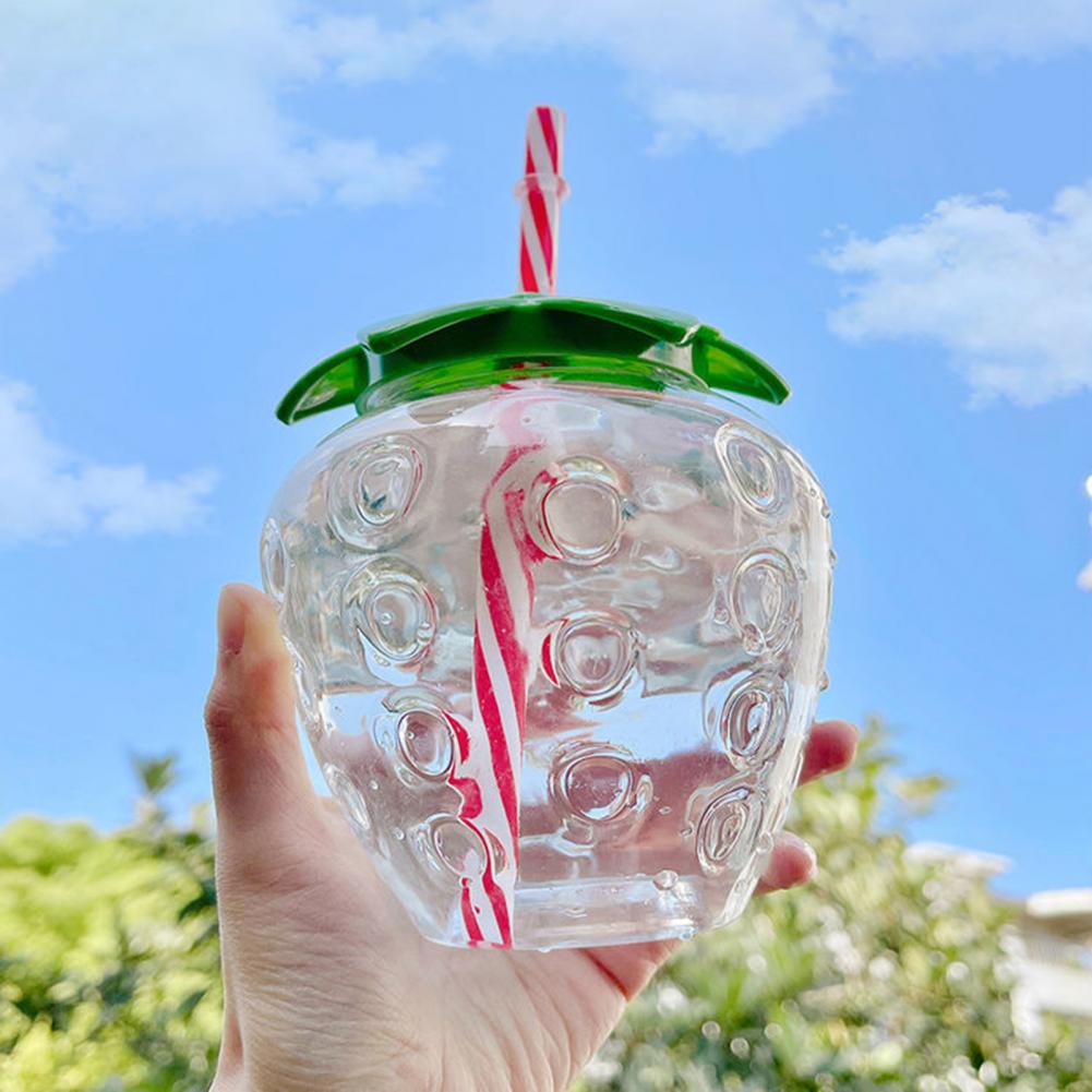 500ml Summer Cute Strawberry Straw Water Bottle Milk Coffee Straw Cup for Home Cartoon Water Bottle Juice Bottle Drinking Cup