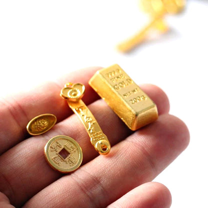 3/5/12pcs Feng Shui Auspicious Lucky Money Mascot Plastic/crystal Crafts Gold Ingot Decoration Crafts