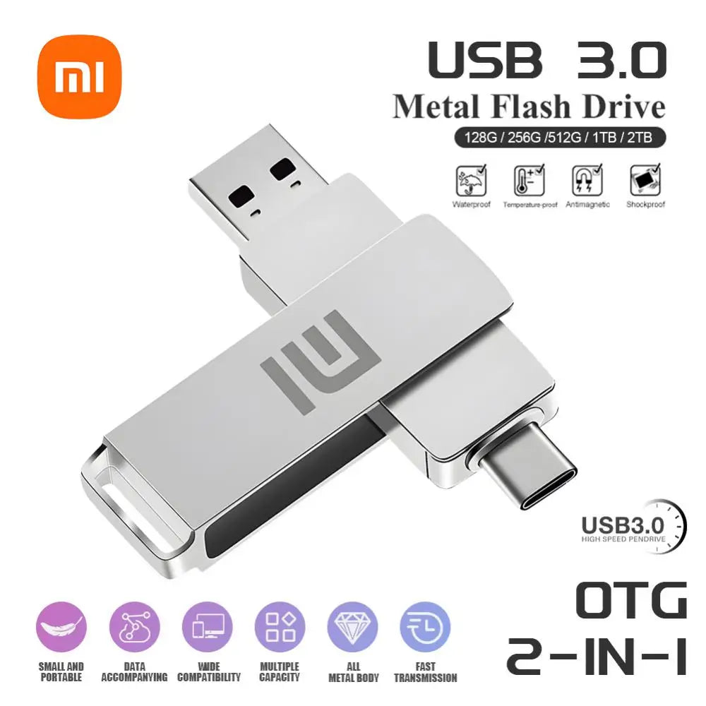 Xiaomi 2TB USB Flash Drive 256G Type C Pendrive OTG Memory Stick 64G 512GB High Speed USB Drive 1TB Pen Drive Gift With Key Ring