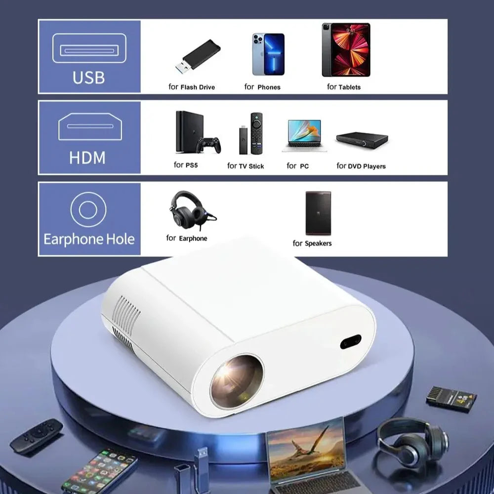 DITONG Projector 4K with WiFi 6 and Bluetooth Auto Keystone Auto Focus Home Theatre FHD Native 1080P Outdoor Movie