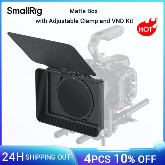 SmallRig Matte Box with Adjustable Clamp and VND Kit w Top Flag Lens Hood, for Mirrorless DSLR Cameras, 67-82mm Adjustable -4411