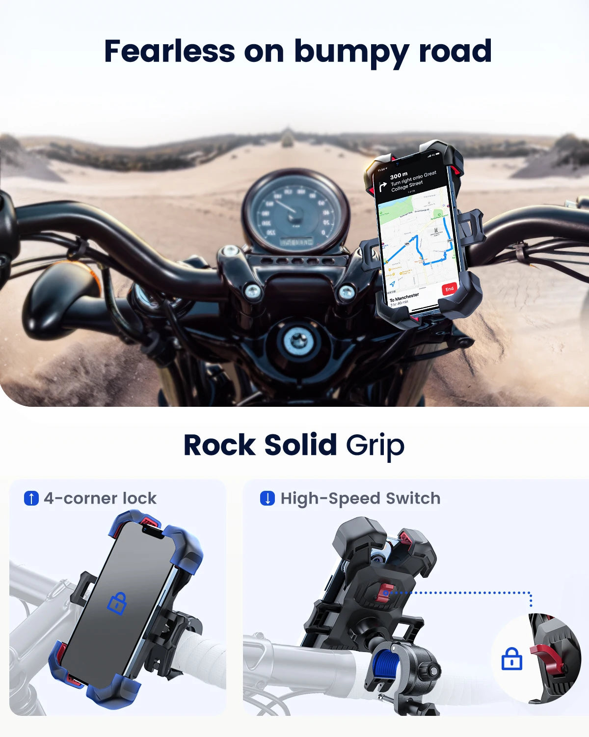 Joyroom Bike Phone Holder 360° View Universal Bicycle Phone Holder for 4.7-7 inch Mobile Phone Stand Shockproof Bracket GPS Clip