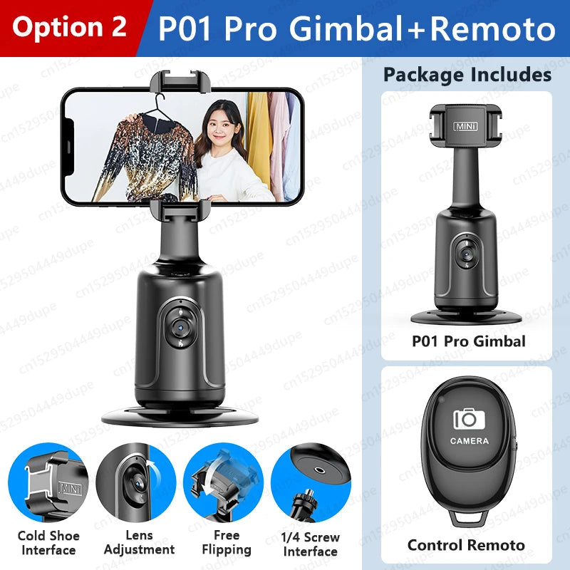 360 Rotation Gimbal Stabilizer for Smartphone,Cold Shoe Wireless Bluetooth AI Tripod,Desktop Follow Focus Gimbal for Tiktok