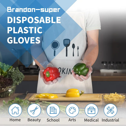 100/1000Pcs Plastic Disposable Gloves Food Grade Clear Gloves Household Cooking Dealing Cleaning Kitchen Restaurant BBQ Glove