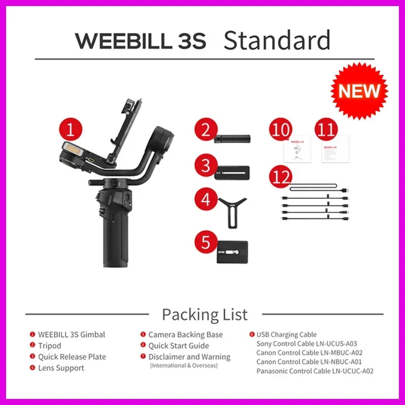 ZHIYUN Weebill 3S Stabilizer 3-Axis Handheld Gimbal for Sony For Canon for Panasonic for Nikon DSLR Mirrorless Cameras