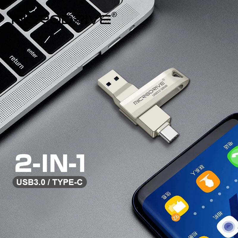 2 in 1 Usb 3.0 OTG USB-C Flash Pen Drive Metal Memory Stick flash Disk 64GB 128GB 256G USB3.0 Dual C Pendrive