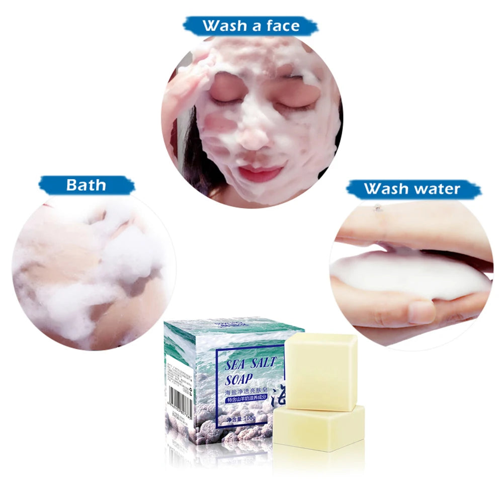 Sea Salt Soap Moisturizing Soap Natural Milk Sea Salt Soap Remove Pimple Pores Acne Treatment Face Care Foaming Net