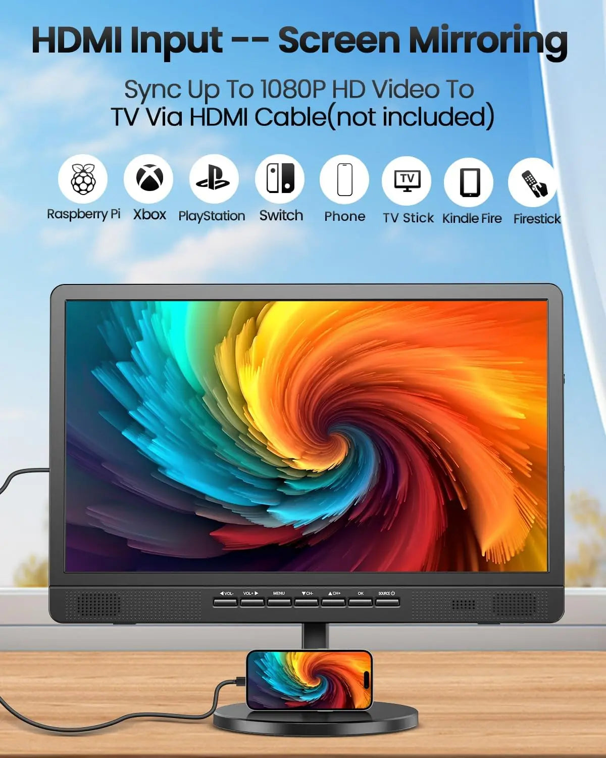 18 Inch Portable TV with Digital ATSC Tuner, Small TV with Built-in 6000mAh Battery, Portable Monitor with 1080P HDMI Input