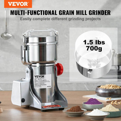 VEVOR Electric Grain Mill Grinder Stainless Steel Pulverizer Powder Machine for Dry Herbs Grains Spices Cereals Coffee Corn - MarvelouStoree