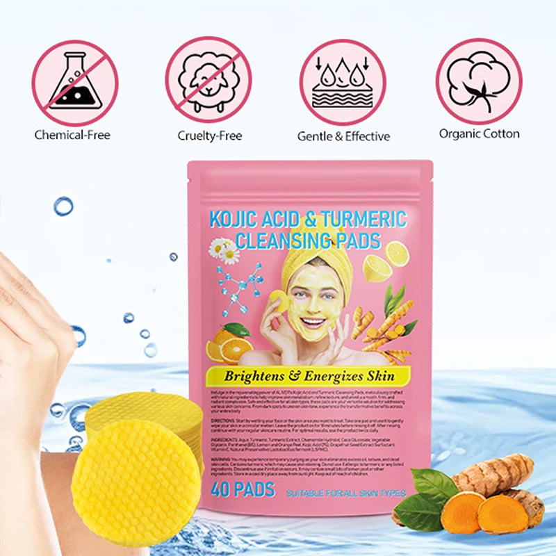 30/40pcs Turmeric Kojic Acid Exfoliating Cleansing Pads Fades Dark Spots Exfoliates Skin Pads Facial Care Supplies