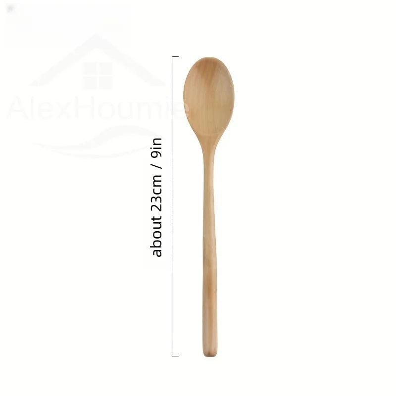 6 Piece Wooden Spoon Bamboo Kitchen Korean Style 9 '' Inch Natural Wood Soup Tableware Cooking Honey Coffee Spoon Mixing Spoon