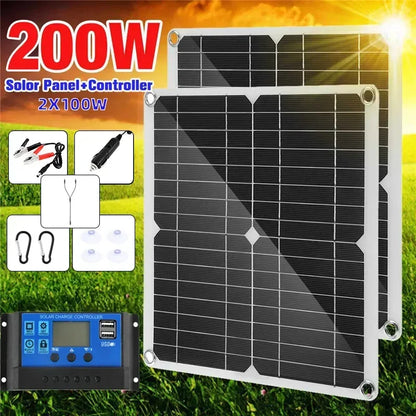 200W Solar Panel Kit With 60A Controller DC 18V Portable Solar Power Charger for Bank Battery Camping Car Boat RV Solar Plate