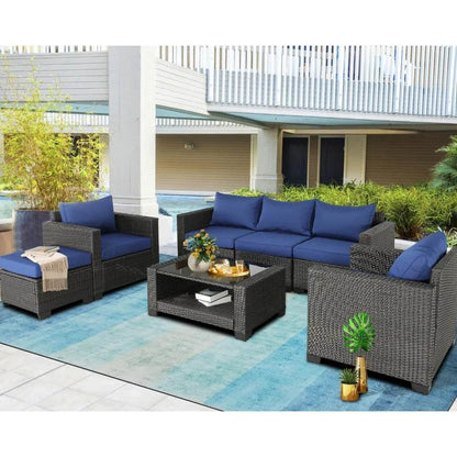 7 Pieces Patio Furniture Sets Conversation Sets Balcony Furniture Outdoor Sectional for Backyard Lawn Garden Porch Poolside - MarvelouStoree