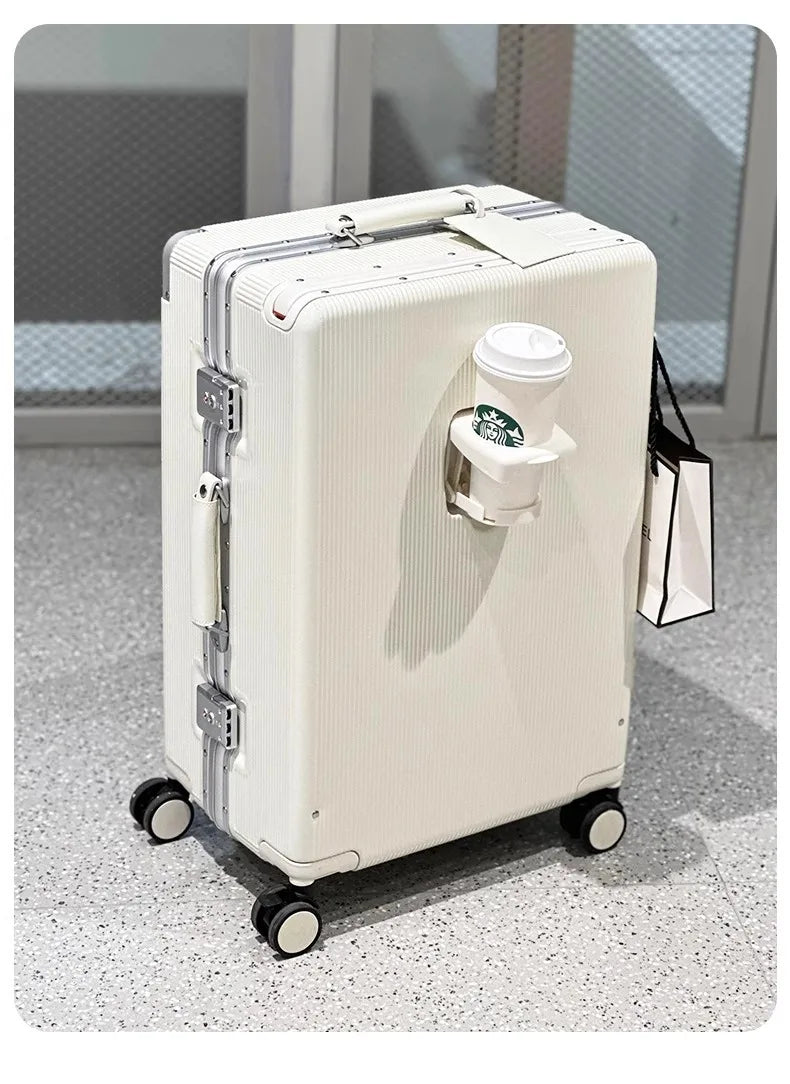 sushimu Suitcase Wide Handle Travel Suitcase Men 20 24 Carry-On Luggage Women PC Aluminum Frame Trolley Case