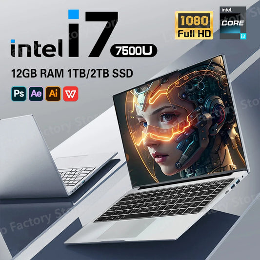 2025 Ultra Slim i7 Laptop Computer PC 14.1" intel Core i7-7500U Laptops 12GB RAM 1TB 2TB SSD Portable Laptop Notebook Windows 11