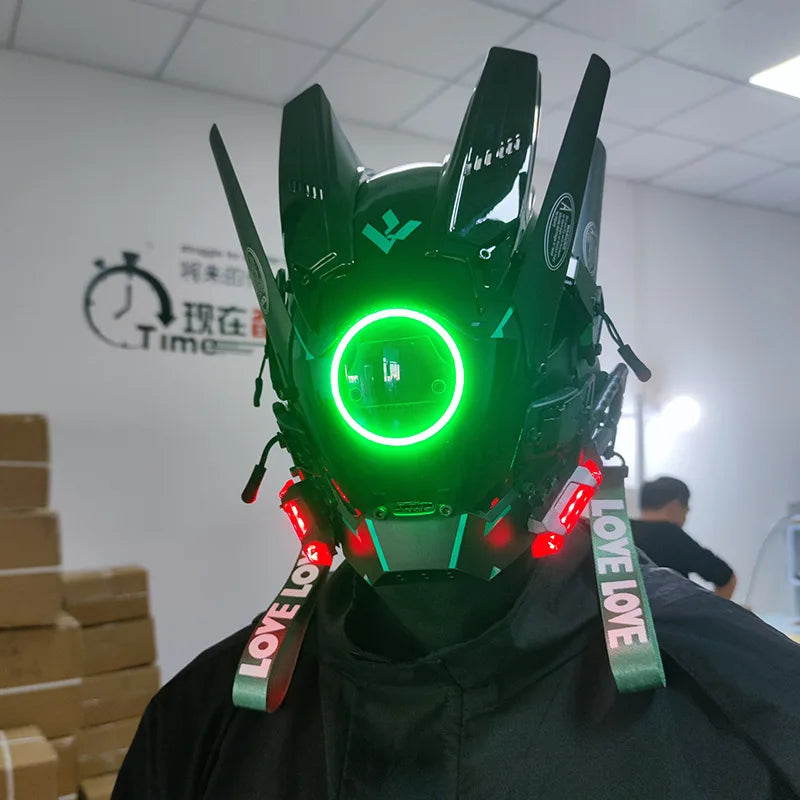 Cyberpunk Mask Helmet Techwear Cosplay Bluetooth With Dynamic Led Samurai Mask Customizable Patterns Screen Halloween Party Gift