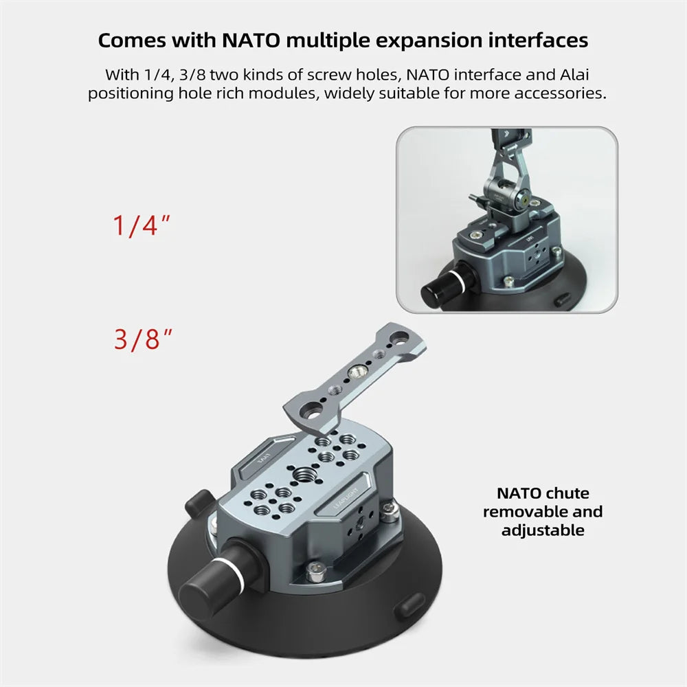 New Hand Pump Car Suction Cup Phone Action Camera Holder W NATO 360 Adjustable 1/4" 3/8"  for Gopro Insta360 DSLR Action Camera