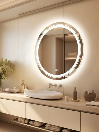 Large Round  LED Lighted Bathroom Mirror Wall Mount Vanity Frameless Backlit Touch Dimmer Switch Anti-Fog 3 Color