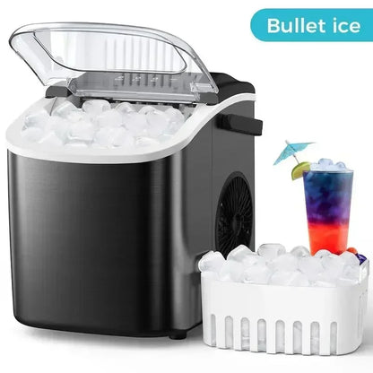 COWSAR Bullet Ice Maker Countertop with Self-Cleaning, 26.5lbs/24Hrs, 6 Mins/9 Pcs Bullet Ice, Portable Ice Maker