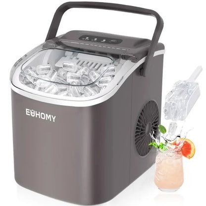 EUHOMY Ice Maker Countertop , 26lbs in 24Hrs, 9 Ice Cubes Ready in 6 Mins, Auto-Cleaning Portable Ice Maker with Basket Scoop