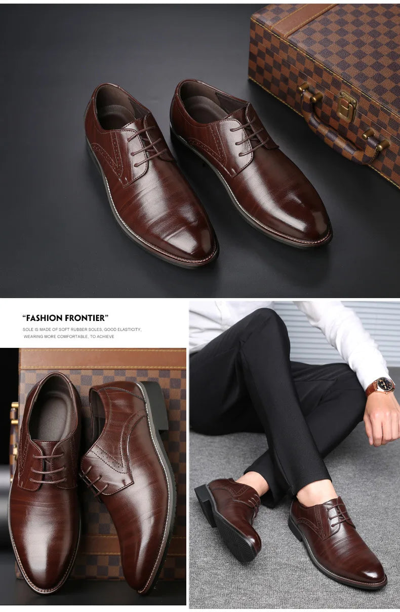 Men's Business Leather Shoes British Brown Pointed Lace Business Casual Leather Shoes Men Men Dress Shoes Wedding Shoes