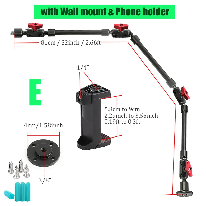 BFOLLOW 32" 22" Smartphone Bracket Magic Arm for Camera Articulated Flexible Wall Mount Desk Clamp Tablet Webcam Gopro Stand