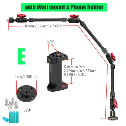 BFOLLOW 32" 22" Smartphone Bracket Magic Arm for Camera Articulated Flexible Wall Mount Desk Clamp Tablet Webcam Gopro Stand