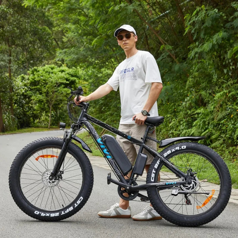 Qvivi f26ful peak 1000W 26 "x 4.0 fat tire electric bike with 48V 13ah removable battery, 7speed, top 26mph, CR