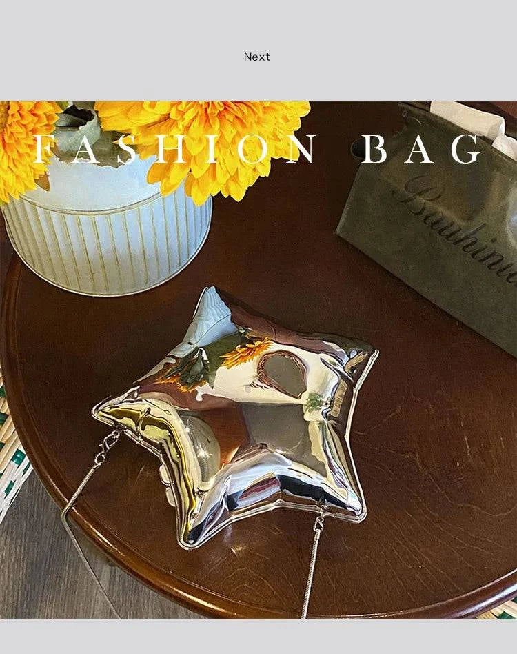 Nice design Gold And Silver Chain Women's Evening Bags 2024 New Bright Face Five Pointed Star Shoulder bag Funny Party Bag