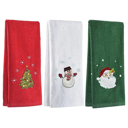 2025 New Year Towel Classic Solid Xmas Tree/Snowman/Santa Claus Embroidery Bath Towel 45x30cm Christmas Hand Towels Set