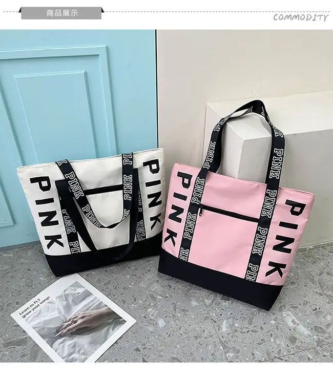 2024 New Korean Fashion Shoulder Bag Trend Letter Bag Printed Bag Color Contrast Letter Strap Handbags Large Capacity Tote