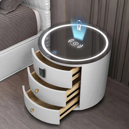 Round Bedside Table Nightstands Intelligent Audio Password Fingerprint Wireless Charging Wood Home Bedroom Chevet De Lit Meuble