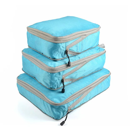 Set/3 pieces Compressible Packing Travel Storage Bag Cubes Waterproof Suitcase Nylon Portable With Handbag Luggage Organizer