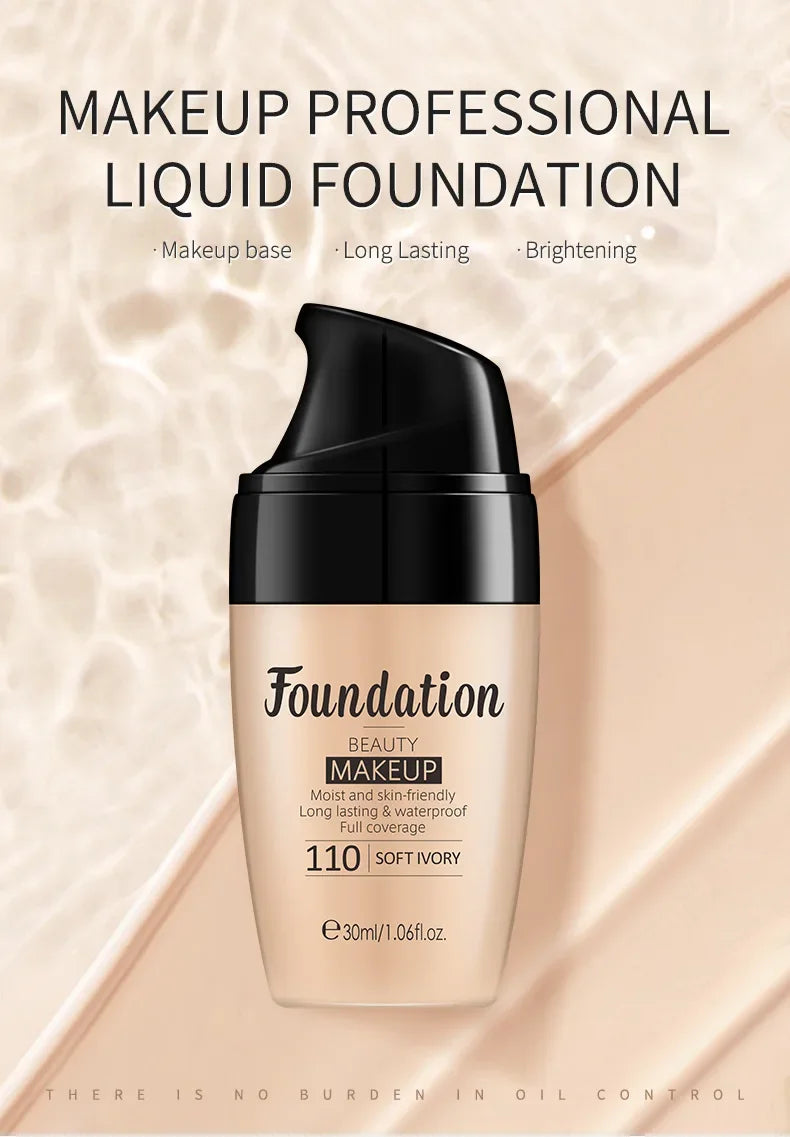 LAIKOU Liquid Foundation Moisturizing Long Lasting Face Comestics Natural Brighten Face Base Tone Make Up 30ml