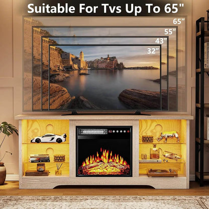 Fireplace TV Stand with 18''-Fireplace, Modern Entertainment Center for TVs up to 70 inch, Media TV Console - MarvelouStoree