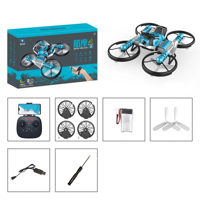 New 2 In1 Foldable RC Drone Motorcycle HD Camera Hand Gesture Helicopter DjiFlying Bike Outdoor Indoor Boy Age 7-12 Gift Box Toy