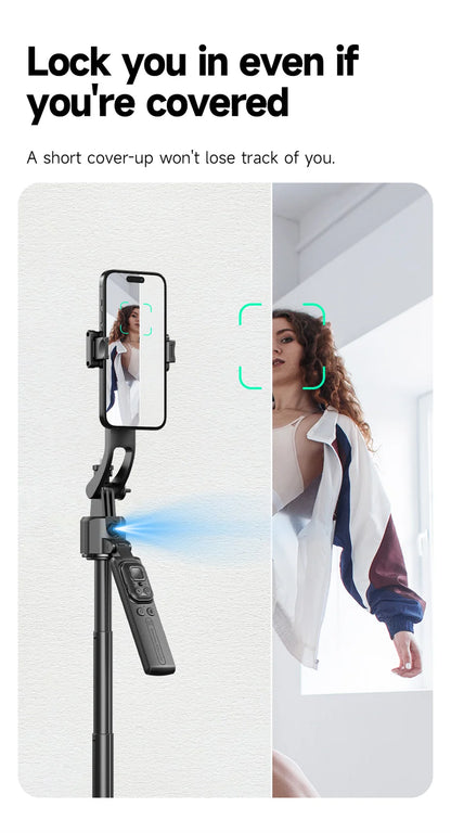 Selfie stick Tripod gimbal for Cell Phone 360°Auto-Rotation AI Tracking Stabilizer Shooting Quadrapod with Optional Fill Light