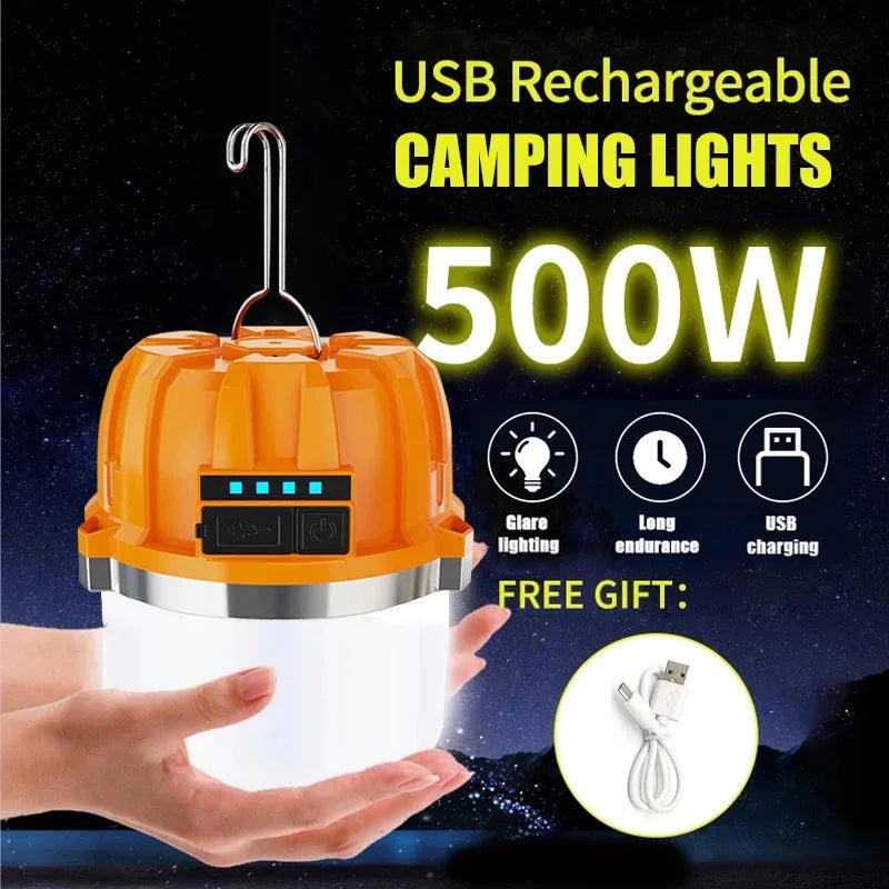 Built-in Battery Powerful USB Rechargeable LED Camping Lights Outdoor Camping BBQ Tents Hanging Lantern Emergency Power Bank