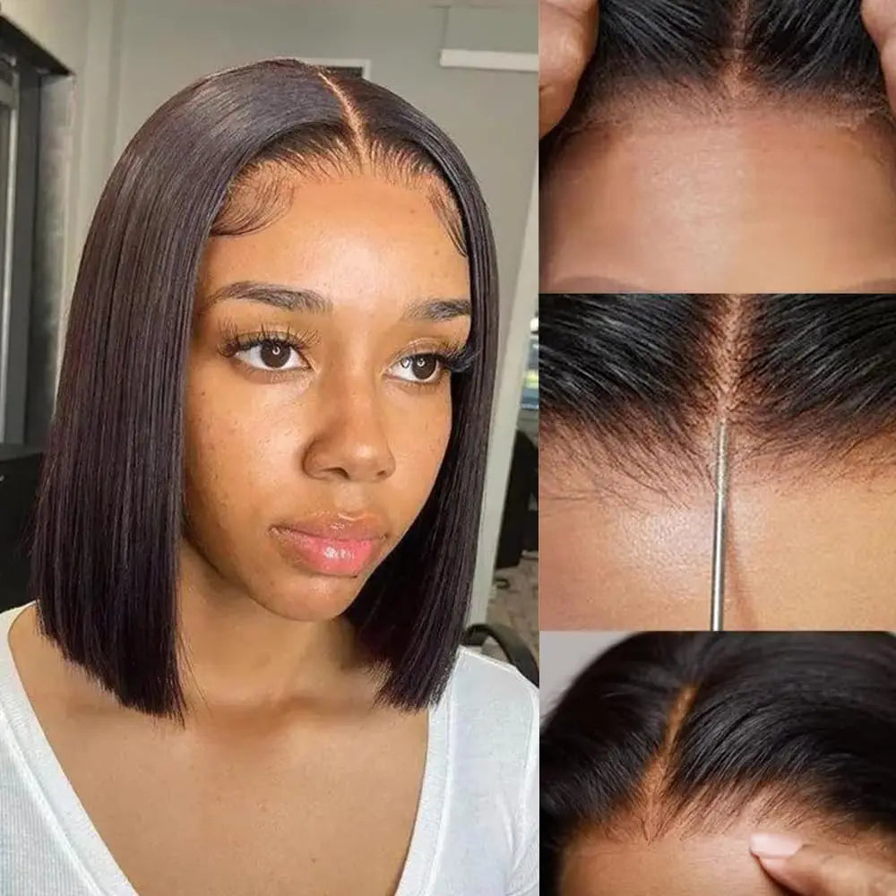 Put on and Go Glueless Wig Human Hair Pre Plucked Pre Cut Lace Bleached Knots Straight Short Bob Wigs Human Hair For Black Women