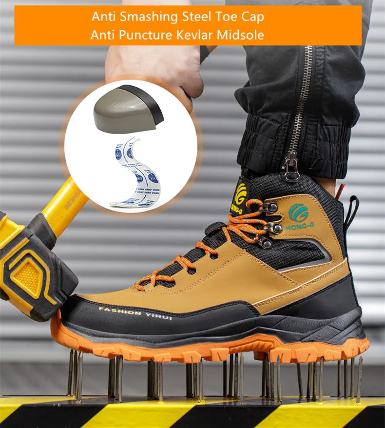 safety shoes man waterproof work safety sneakers high top boots anti puncture Work shoes steel toe working shoes with protection